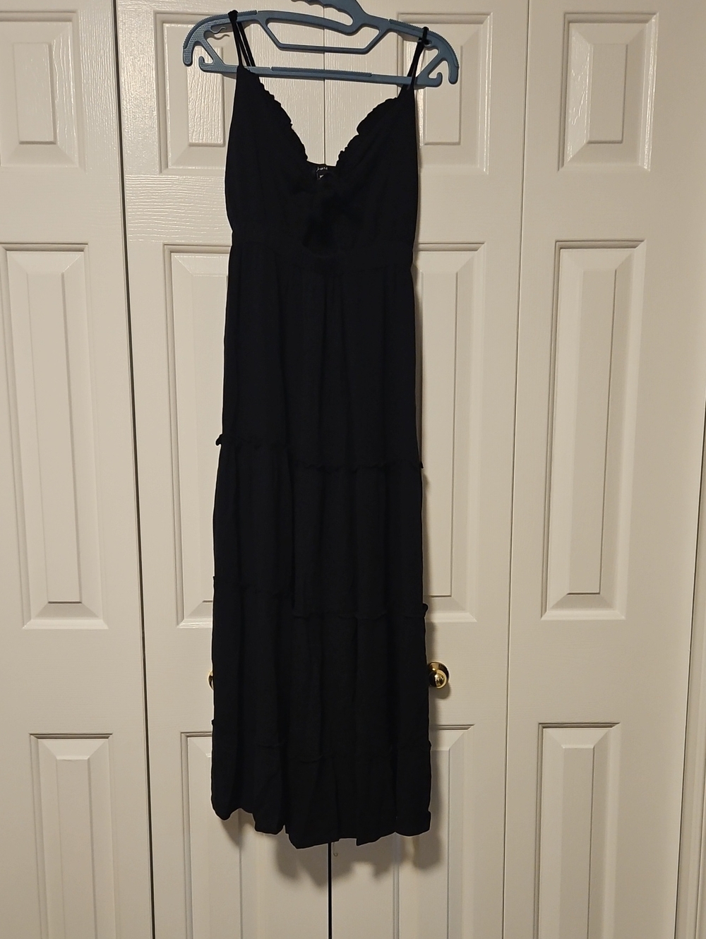 Justify Black Spaghetti-Strap Tiered Maxi Dress